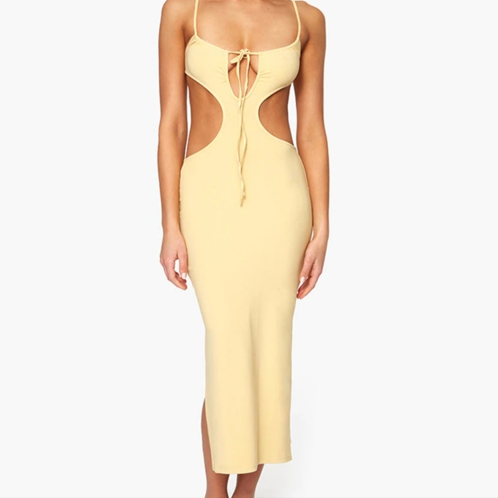 SALE WeWoreWhat Ruched Jersey Knit Cut Out Maxi Dress